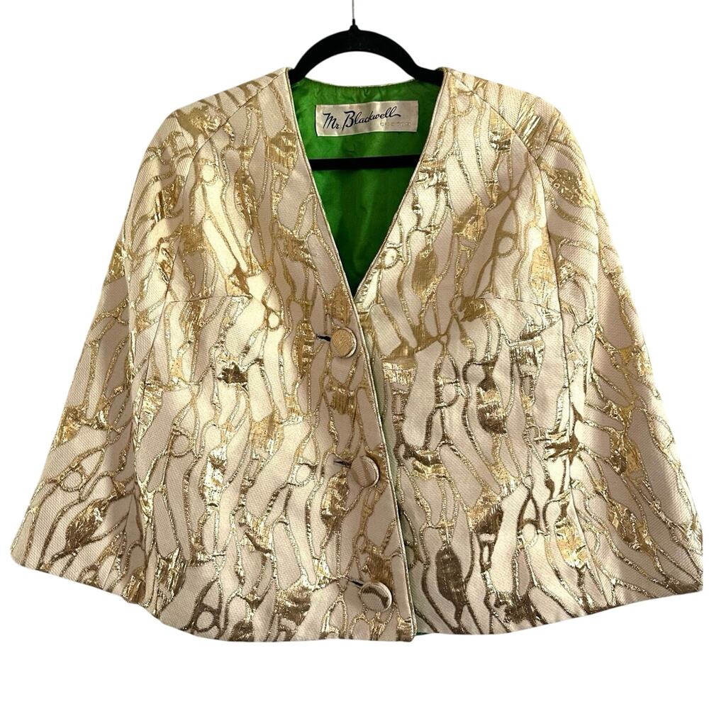 MR. BLACKWELL CUSTOM Vintage Gold Cream Satin-Lined Cape Capelet Jacket Wrap